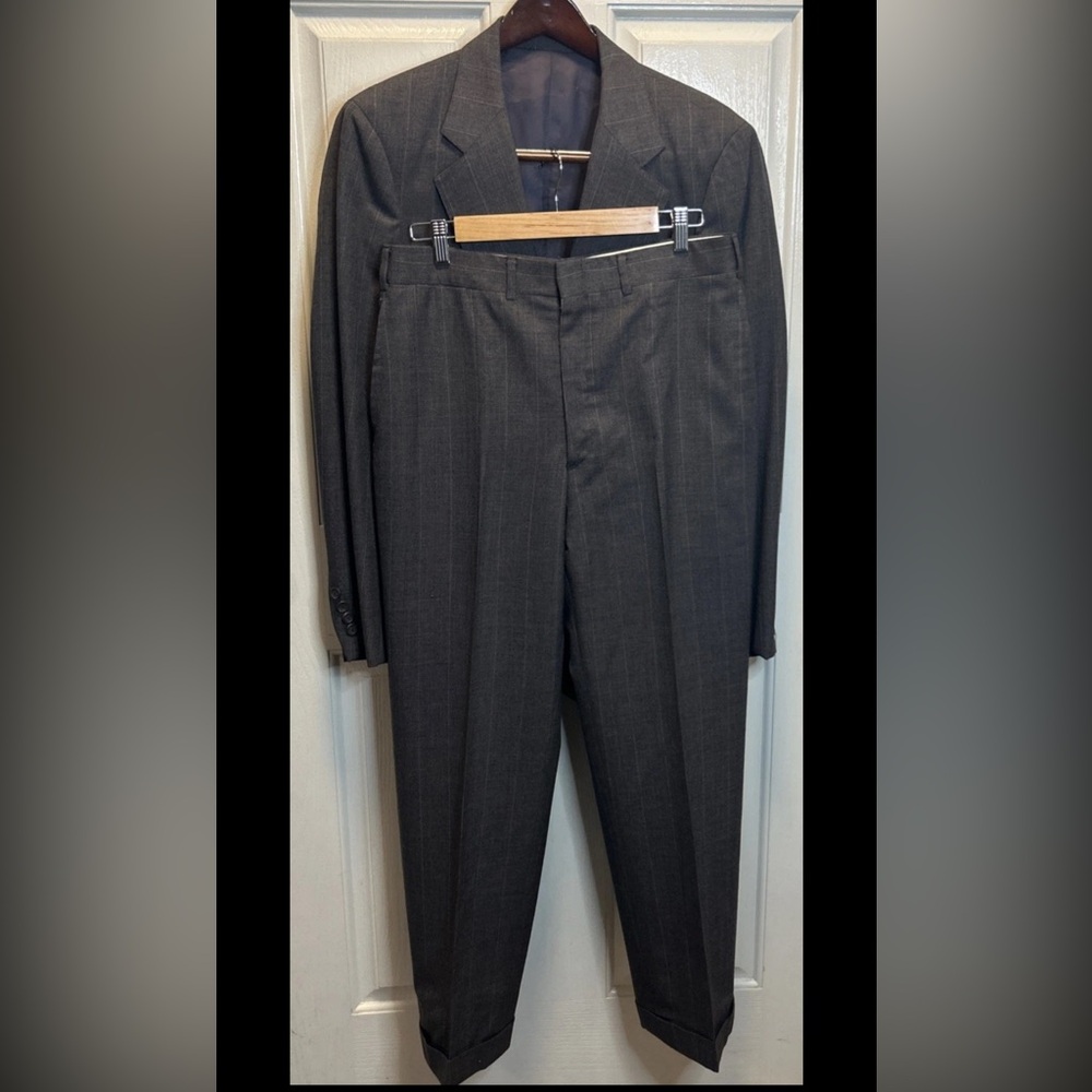 Vtg Nordstrom Hand Tailored Suit Gray Pinstripe Made in USA 40R 32x30 Wool Mint